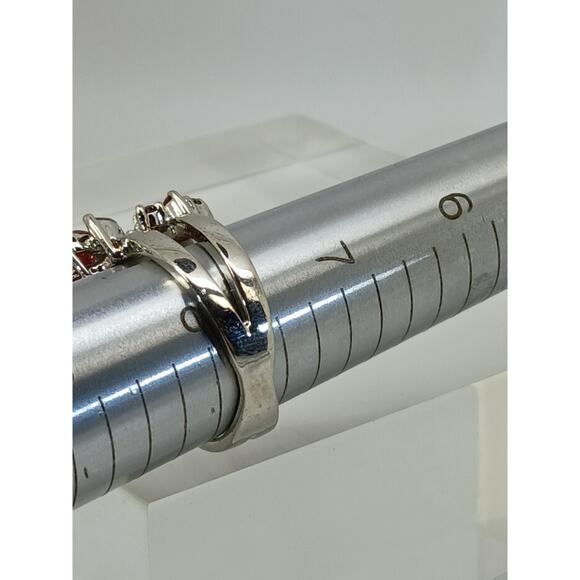 Vintage Ring Size 7.75 Silver Tone White Gold GP Red Garnet CZ Cluster Cocktail - Picture 9 of 10